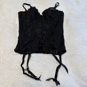 Black Lace Lingerie Corset with Removable Straps and Garter Clips